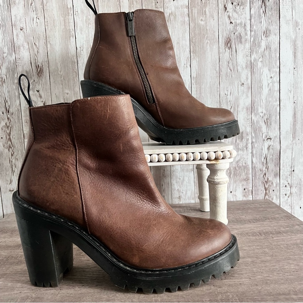 Dr. Martens Brown Leather Lug Sole Heeled Ankle Boots